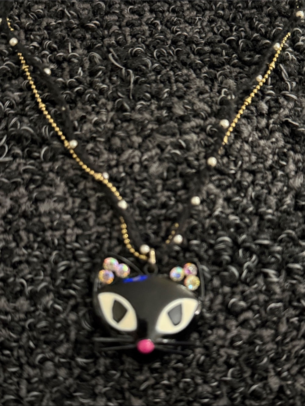 Betsey Johnson Gold Tone Black Cat Pendant Necklace with Crystal Accents - Picture 2 of 4